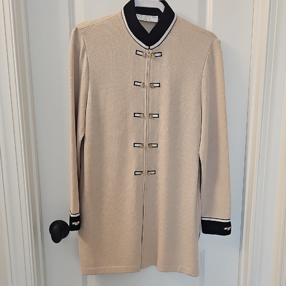 St. John Collection Tan and Black Trim Cardigan